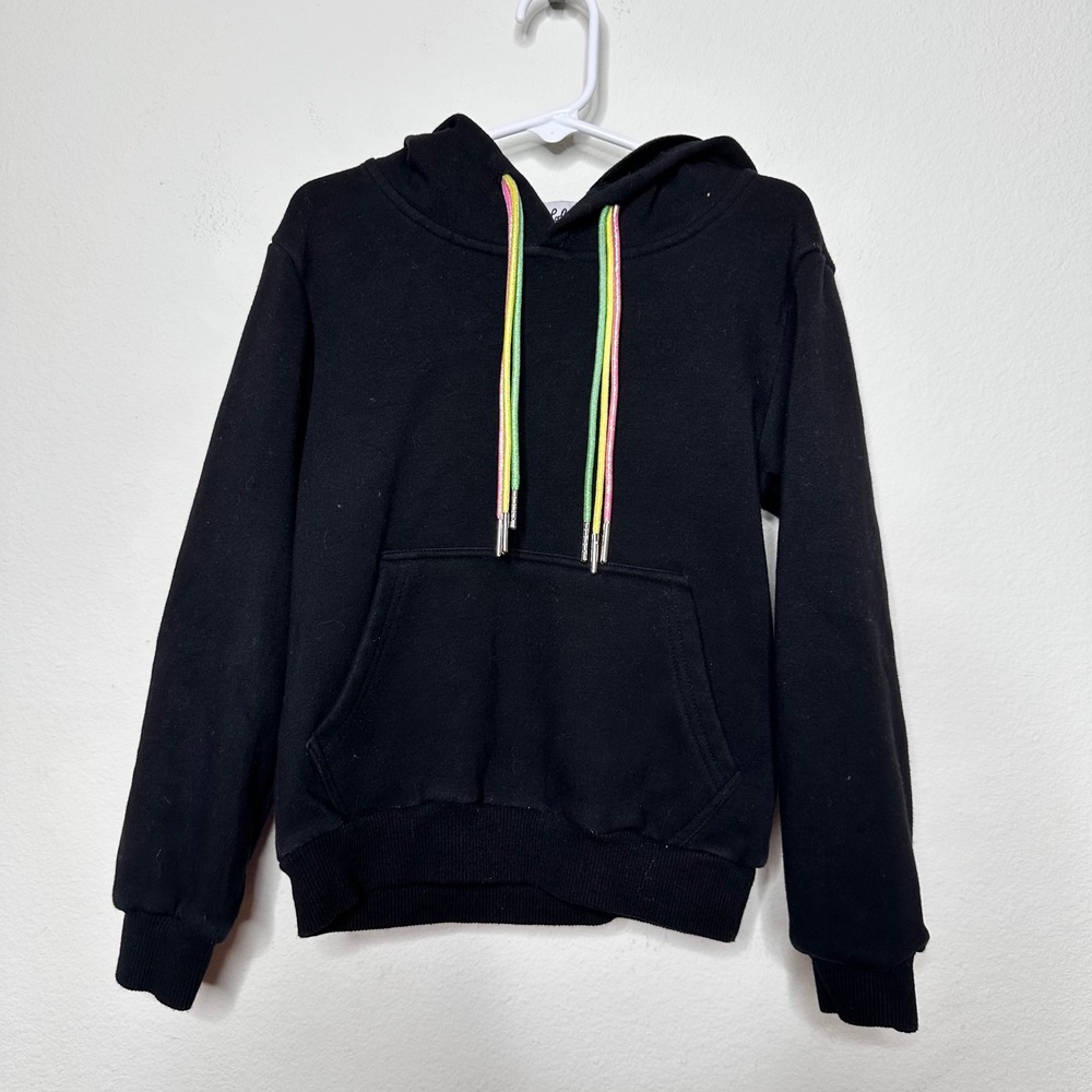 Lola + The Boys Kids Black Sequin Rainbow Heart Hoodie Sweatshirt Size 6